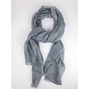 Tilo Twilight grey sequin long rectangle scarf with fringe trim NWT